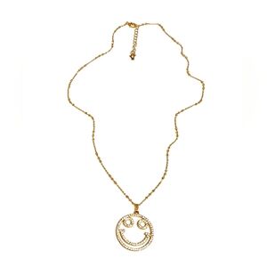 Stainless Steel 14k Gold Plated Happy Face Pendant Necklace